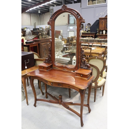 5225 - French Louis XV style dressing table, with large imposing mirror, approx 190cm H x 112cm W x 50cm D