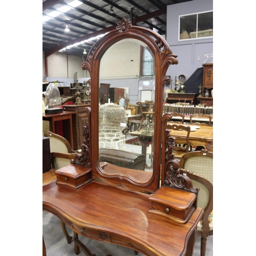 5225 - French Louis XV style dressing table, with large imposing mirror, approx 190cm H x 112cm W x 50cm D