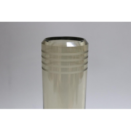 360 - Art Deco smoked glass cylindrical footed vase, signed to base Kosta 1939, approx 29cm H