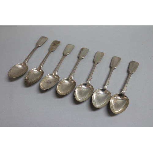 379 - Set of seven antique Victorian hallmarked sterling silver spoons, Exeter 1863-64 and 1864-65, maker ... 
