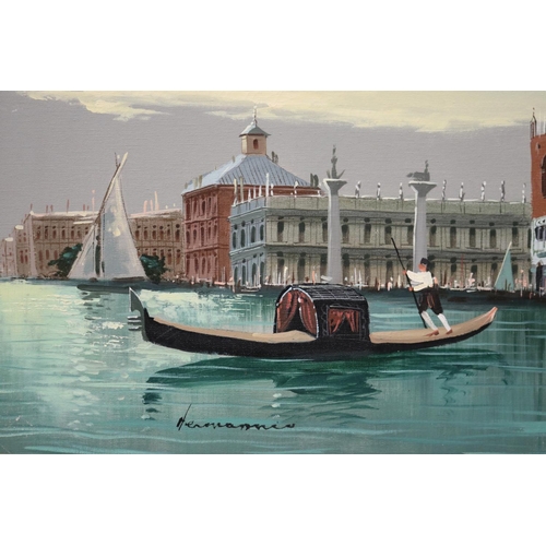 5232 - Painting of Venice canal scene, signed lower left, approx 59cm x 90cm