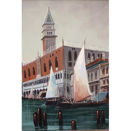 5232 - Painting of Venice canal scene, signed lower left, approx 59cm x 90cm