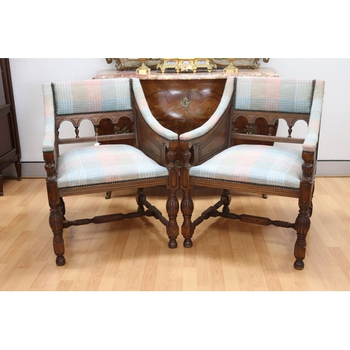 5240 - Pair of oak Renaissance revival armchairs, each approx 84cm H x 65cm W x 58cm D (2)