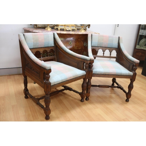 5240 - Pair of oak Renaissance revival armchairs, each approx 84cm H x 65cm W x 58cm D (2)