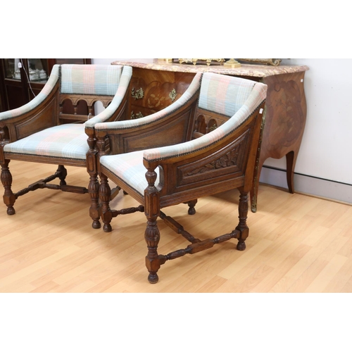 5240 - Pair of oak Renaissance revival armchairs, each approx 84cm H x 65cm W x 58cm D (2)