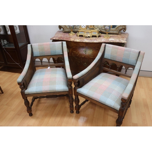 5240 - Pair of oak Renaissance revival armchairs, each approx 84cm H x 65cm W x 58cm D (2)