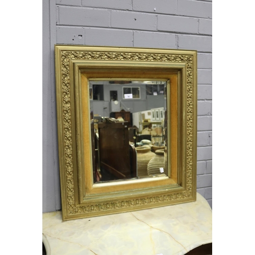 5251 - Antique framed bevelled edge mirror, with gold velvet inner slip, approx 80cm H x 71cm W