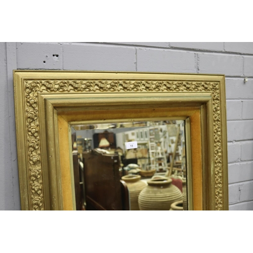 5251 - Antique framed bevelled edge mirror, with gold velvet inner slip, approx 80cm H x 71cm W