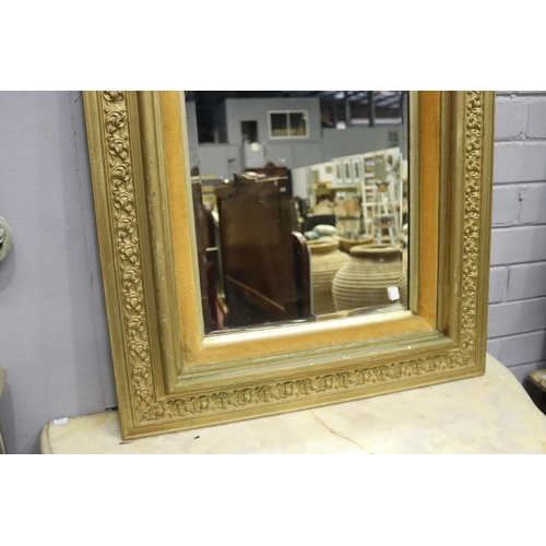 5251 - Antique framed bevelled edge mirror, with gold velvet inner slip, approx 80cm H x 71cm W