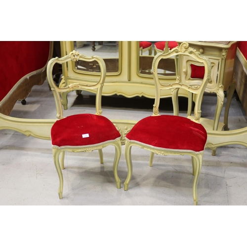 5257 - Pair of French Louis XV style painted chairs with red velvet highlights, each approx 83cm H x 41cm W... 