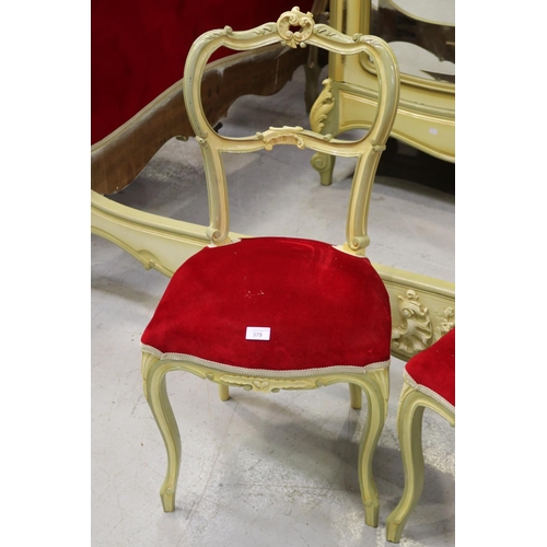 5257 - Pair of French Louis XV style painted chairs with red velvet highlights, each approx 83cm H x 41cm W... 