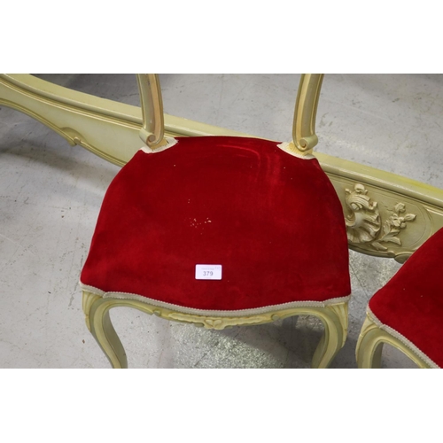 5257 - Pair of French Louis XV style painted chairs with red velvet highlights, each approx 83cm H x 41cm W... 