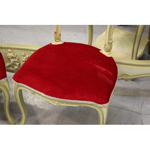 5257 - Pair of French Louis XV style painted chairs with red velvet highlights, each approx 83cm H x 41cm W... 