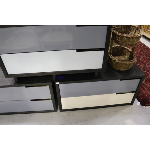 5263 - Three sets of designer two drawer cabinets, approx 49cm H x 80cm W x 46cm D and shorter (3)