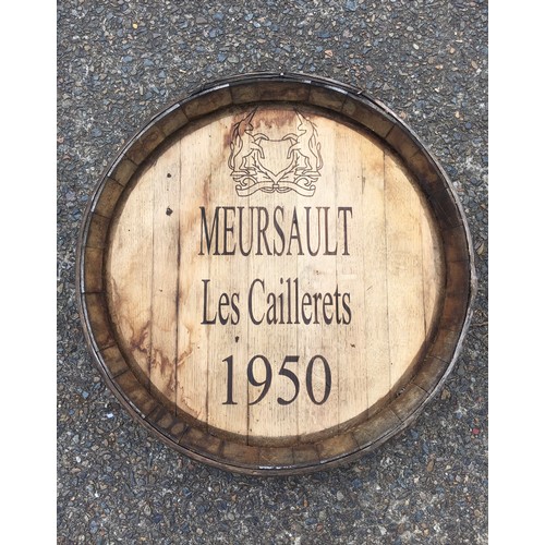 5274 - French barrel front marked Meursault Les Caillerets 1950, approx 63cm Dia