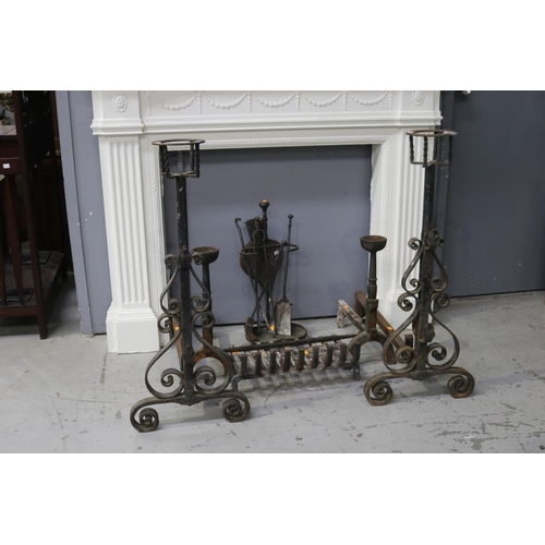 5276 - Antique French fire set to include two pairs of andirons & fire mantle set, etc, approx 93cm H x 86c... 