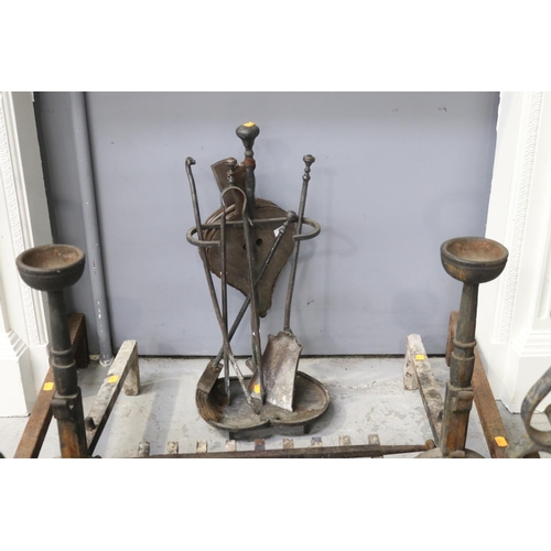 5276 - Antique French fire set to include two pairs of andirons & fire mantle set, etc, approx 93cm H x 86c... 