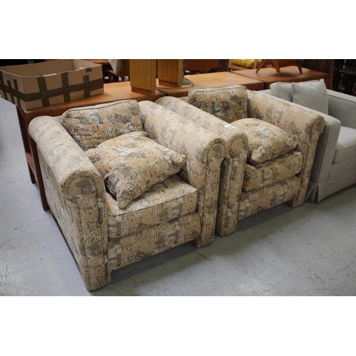 5278 - Pair of tub armchairs upholstered and cushions, each approx 72cm H x 88cm W (2)