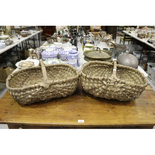 5280 - Two French woven baskets, approx 18cm H (excluding handle) x 56cm W x 35cm D & smaller (2)