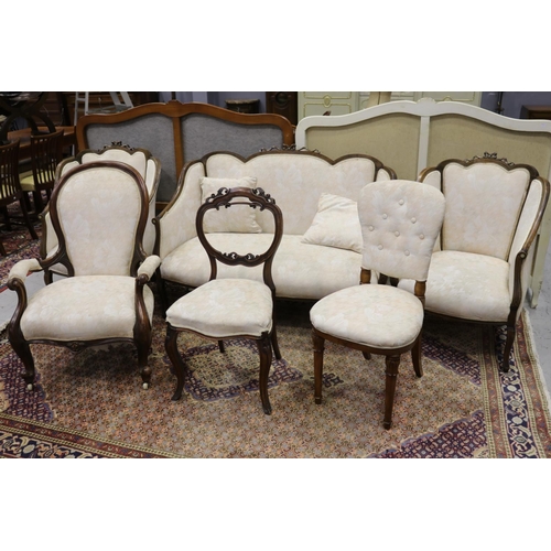 5286 - Six piece inlaid parlour suite, along with a grandfather chair, a William IV chair and a Victorian p... 