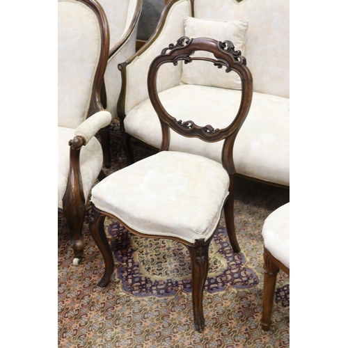 5286 - Six piece inlaid parlour suite, along with a grandfather chair, a William IV chair and a Victorian p... 