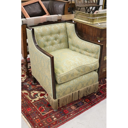 5287 - Sheridan style green upholstered armchair, approx 77cm H x 56cm W x 64cm D