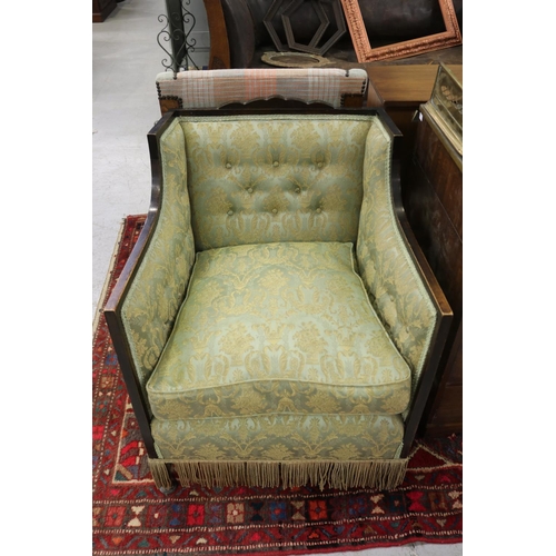 5287 - Sheridan style green upholstered armchair, approx 77cm H x 56cm W x 64cm D