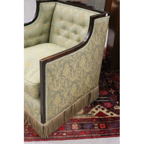 5287 - Sheridan style green upholstered armchair, approx 77cm H x 56cm W x 64cm D