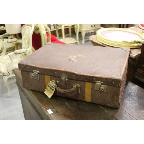 5290 - Vintage leather suitcase, approx 42cm H x 66cm W x 21cm D