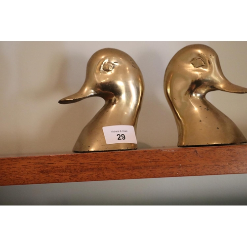 29 - Pair of brass duck head book ends, each approx 12cm H (2)