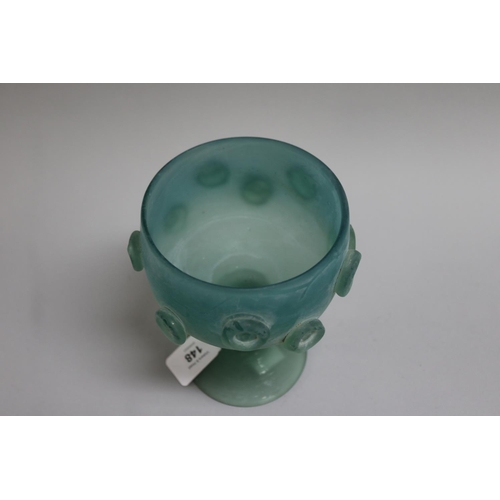35 - Frosted sea green art glass goblet, with applied prunts,  approx 16cm H