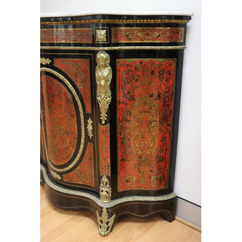 79 - Fine antique French Napoleon III red boulle cabinet, serpentine shape, with white marble top & singl... 