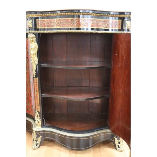 79 - Fine antique French Napoleon III red boulle cabinet, serpentine shape, with white marble top & singl... 