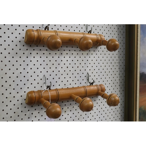 91 - Pair of antique French faux bamboo wall mountable coat racks, each approx 5cm H x 35cm W x 13cm D (2... 