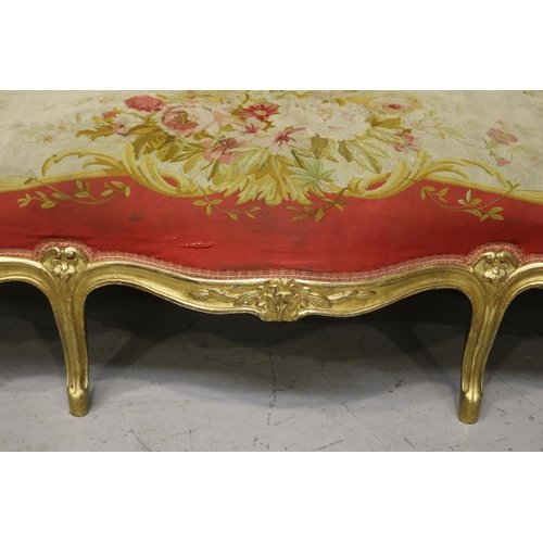 105 - Impressive antique 19th century French Louis XV nine piece lounge suite, gilt wood with Aubusson uph... 