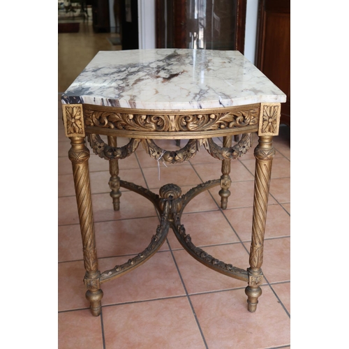 108 - Early 20th century French marble topped centre or salon table, with gilt painted frame, approx 100cm... 