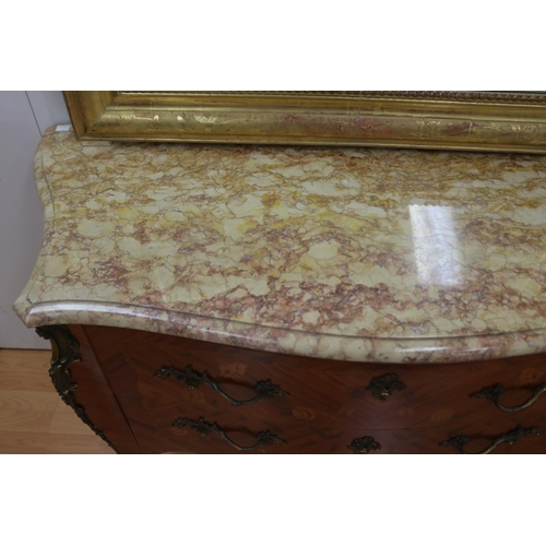 122 - Vintage French Louis XV style marble topped commode / chest, approx 85cm H x 116cm W x 45cm D