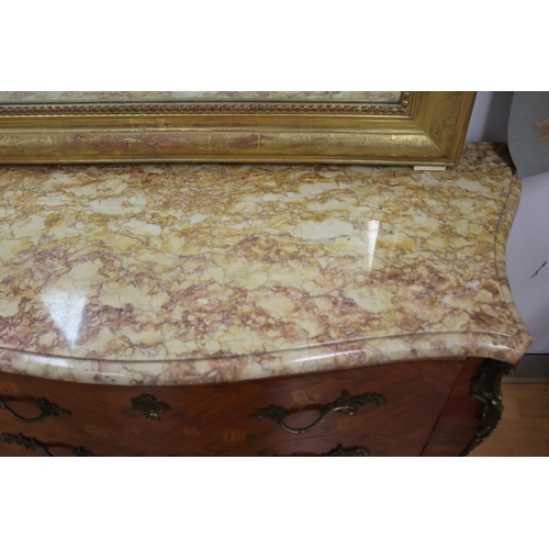 122 - Vintage French Louis XV style marble topped commode / chest, approx 85cm H x 116cm W x 45cm D