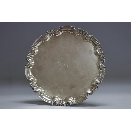 Large Edward VII hallmarked sterling silver salver, 1901-2, maker London William Hutton and Sons Ltd, approx ?? grams & 3cm H x 31cm dia