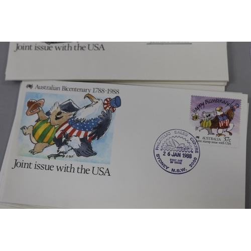 102 - Assortment of First Day covers- Australian Bicentenary 1788-1988, Joint issue with USA and Post card... 