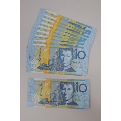 124 - 9 x $10 notes in sequence plus an extra $10 note (10)