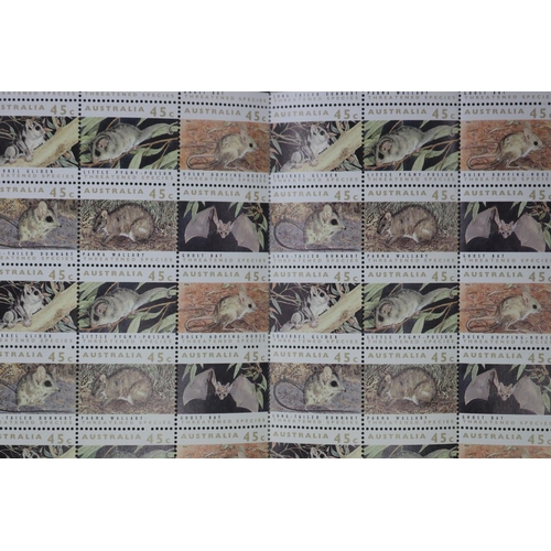 98 - Sheet of 100 unused stamps, Threatened Species, 45 cents