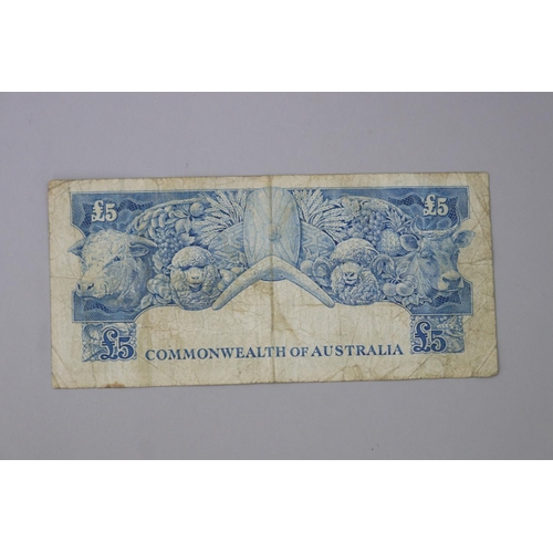 3 - Commonwealth of Australia five pound note, Coombs Roland Wilson