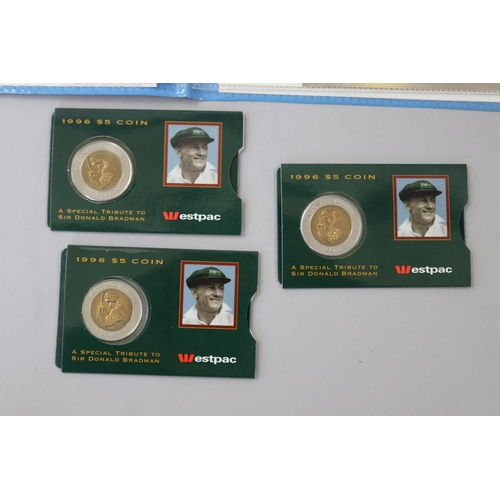 46 - Mixed lot - westpac Bradman 1996 $5 coins, Sydney Olympic coin & pin set, 1993 $1 coin, Royal Austra... 