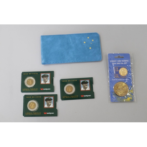 46 - Mixed lot - westpac Bradman 1996 $5 coins, Sydney Olympic coin & pin set, 1993 $1 coin, Royal Austra... 