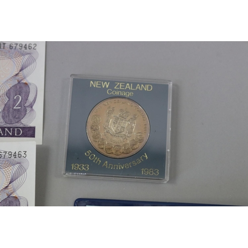 88 - Packet Solomon Island coins, New Zealand 50th anniversary $1 dollar coin unc, two New Zealand $1 and... 