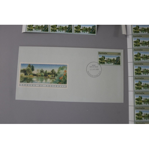 120 - Unused stamp sheet - 47 x $10 Adelaide Botanic Garden, approx 47