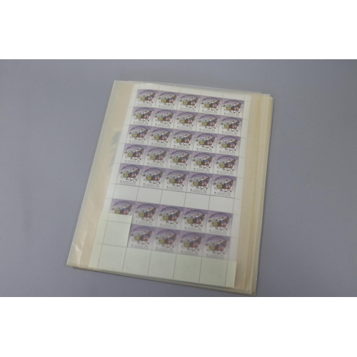 122 - Part sheets of unused stamps