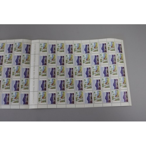 80 - Sheet of 100 Australian 45 cent stamps, The worlds Indigenous People