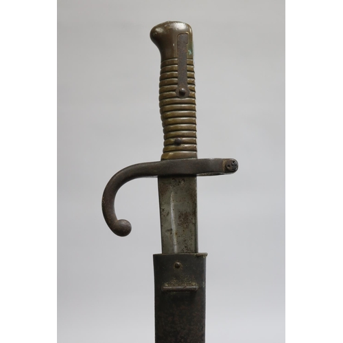 137 - French Chassepot Model 1866 bayonet with scabbard. Complete and in reasonable to good condition.